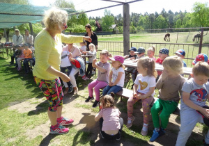 Dzieci dotykają wełny z alpak.